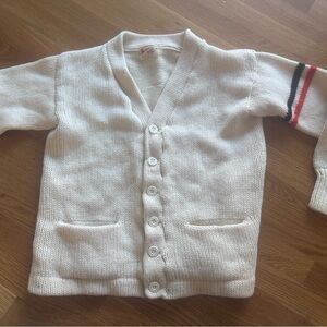 Stadium White 100% wool 1950s Cardigan with Striped Sleeve men